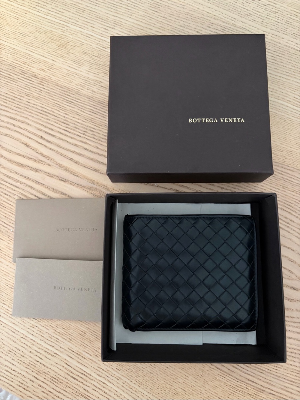 Bottega Veneta Black Intrecciato Leather Wallet with Box and COA